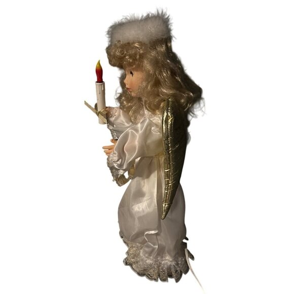 Vintage Illuminated Animated Angel 23 inch Doll Candle Golden Wings Holiday Chis - Picture 6 of 8